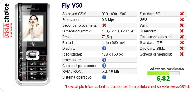 Fly V50 Dati tecnici di telefono cellulare Fly V50 Dati tecnici di telefono cellulare