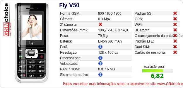 Fly V50 Especificações técnicas do telemóvel Fly V50 Especificações técnicas do telemóvel