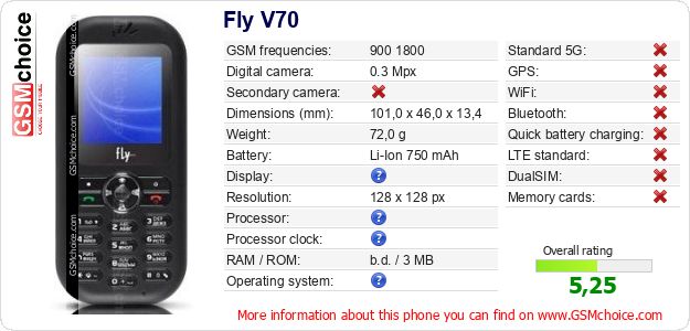 Fly V70 technical specifications Fly V70 technical specifications