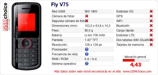 Fly V75 Datos técnicos del móvil Fly V75 Datos técnicos del móvil