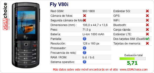 Fly V80i Datos técnicos del móvil Fly V80i Datos técnicos del móvil