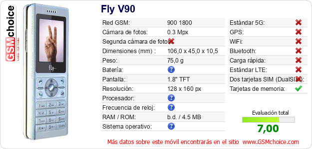 Fly V90 Datos técnicos del móvil Fly V90 Datos técnicos del móvil