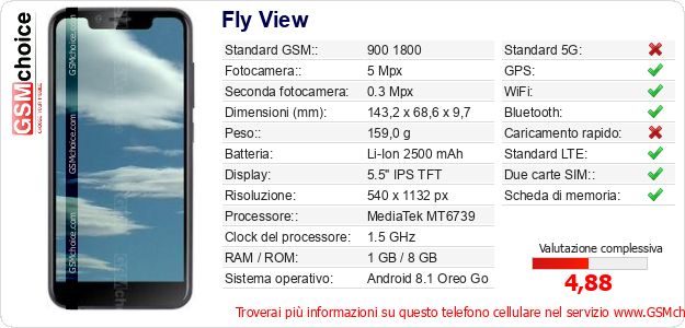 Fly View Dati tecnici di telefono cellulare 
