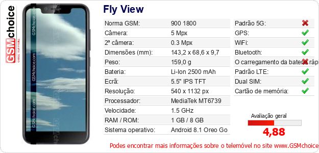 Fly View Especificações técnicas do telemóvel Fly View Especificações técnicas do telemóvel