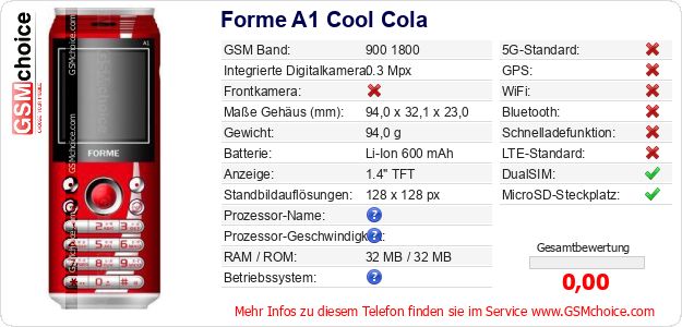 Forme A1 Cool Cola technische Daten Forme A1 Cool Cola technische Daten