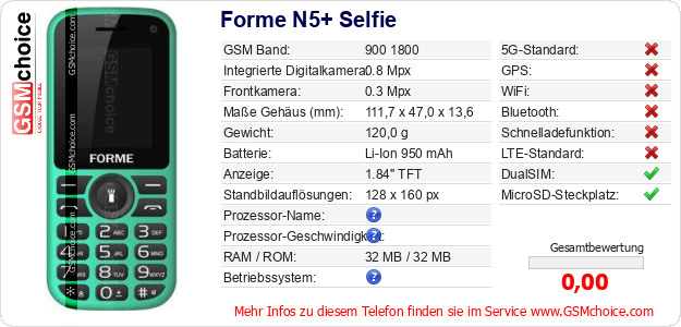 Forme N5+ Selfie technische Daten Forme N5+ Selfie technische Daten