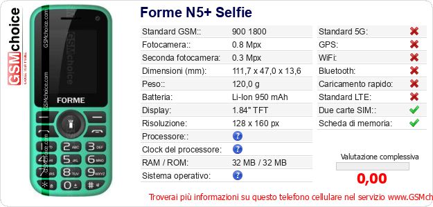 Forme N5+ Selfie Dati tecnici di telefono cellulare Forme N5+ Selfie Dati tecnici di telefono cellulare