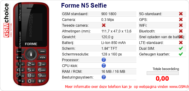 Forme N5 Selfie Technische gegevens Forme N5 Selfie Technische gegevens