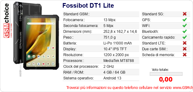 Fossibot DT1 Lite Dati tecnici di telefono cellulare 
