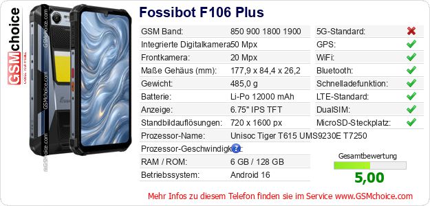 Fossibot F106 Plus technische Daten Fossibot F106 Plus technische Daten