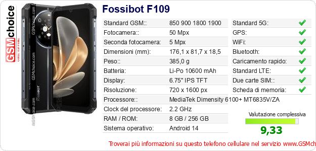 Fossibot F109 Dati tecnici di telefono cellulare Fossibot F109 Dati tecnici di telefono cellulare