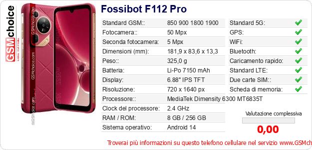 Fossibot F112 Pro Dati tecnici di telefono cellulare Fossibot F112 Pro Dati tecnici di telefono cellulare
