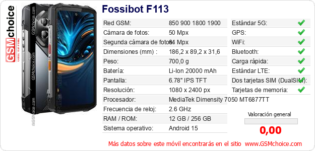 Fossibot F113 Datos técnicos del móvil Fossibot F113 Datos técnicos del móvil