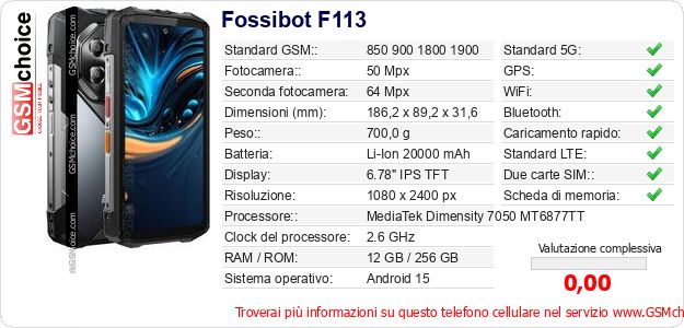Fossibot F113 Dati tecnici di telefono cellulare 