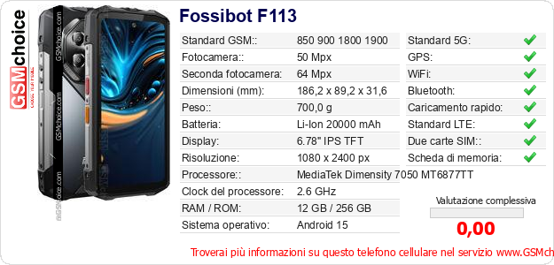 Fossibot F113 Dati tecnici di telefono cellulare 