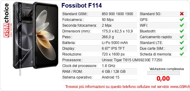 Fossibot F114 Dati tecnici di telefono cellulare 