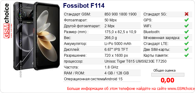Fossibot F114 Технические данные телефона Fossibot F114 Технические данные телефона