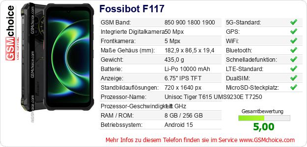 Fossibot F117 technische Daten Fossibot F117 technische Daten