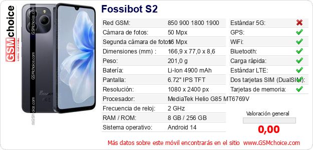 Fossibot S2 Datos técnicos del móvil Fossibot S2 Datos técnicos del móvil