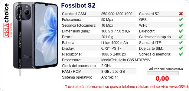 Fossibot S2 Dati tecnici di telefono cellulare Fossibot S2 Dati tecnici di telefono cellulare