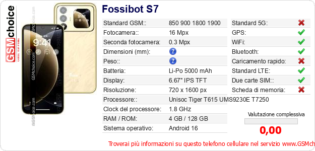 Fossibot S7 Dati tecnici di telefono cellulare 