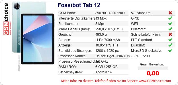 Fossibot Tab 12 technische Daten Fossibot Tab 12 technische Daten