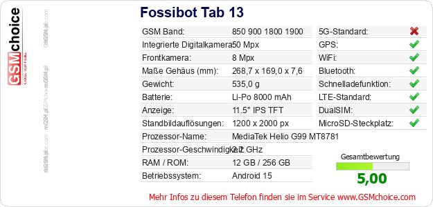Fossibot Tab 13 technische Daten Fossibot Tab 13 technische Daten