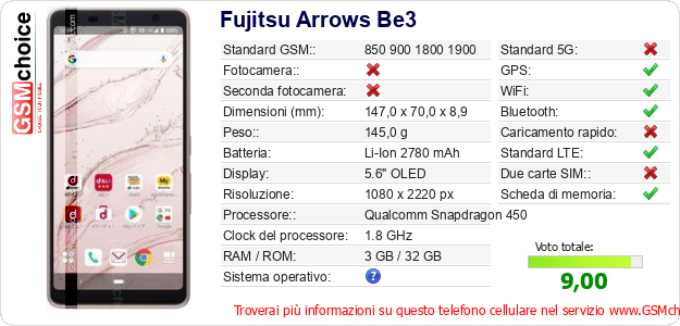 Fujitsu Arrows Be3 Dati tecnici di telefono cellulare Fujitsu Arrows Be3 Dati tecnici di telefono cellulare