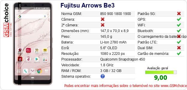 Fujitsu Arrows Be3 Especificações técnicas do telemóvel 