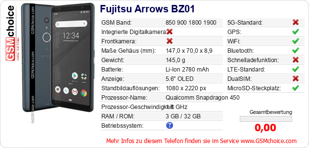 Fujitsu Arrows BZ01 technische Daten Fujitsu Arrows BZ01 technische Daten