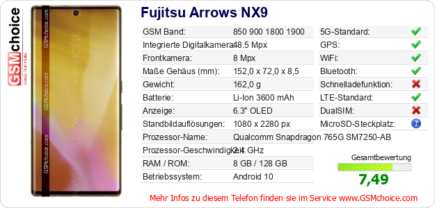 Fujitsu Arrows NX9 technische Daten Fujitsu Arrows NX9 technische Daten