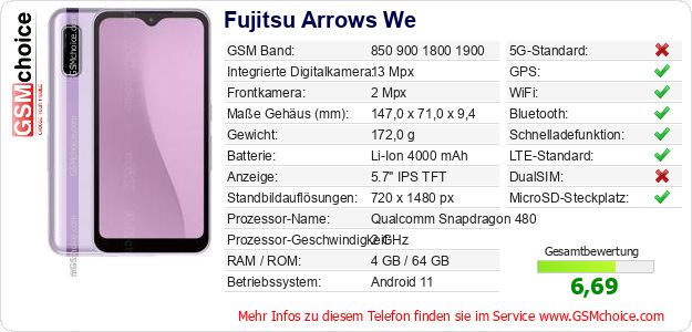 Fujitsu Arrows We technische Daten Fujitsu Arrows We technische Daten