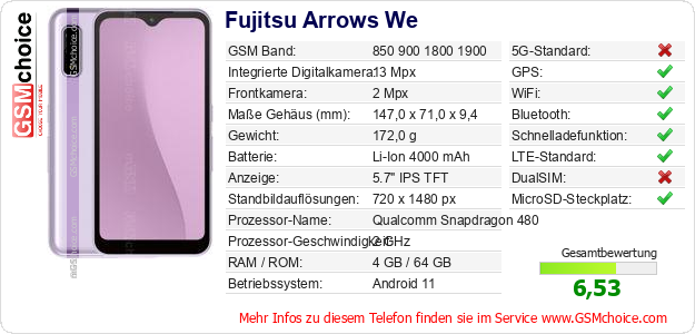 Fujitsu Arrows We technische Daten Fujitsu Arrows We technische Daten