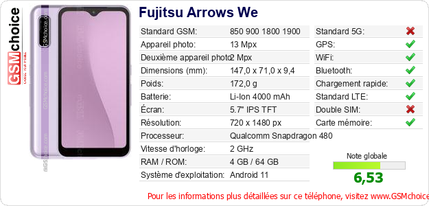 Fujitsu Arrows We Fiche technique Fujitsu Arrows We Fiche technique