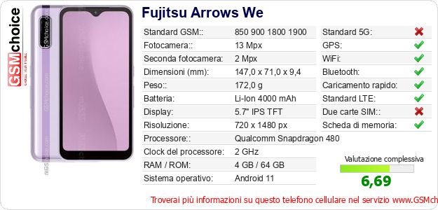 Fujitsu Arrows We Dati tecnici di telefono cellulare Fujitsu Arrows We Dati tecnici di telefono cellulare