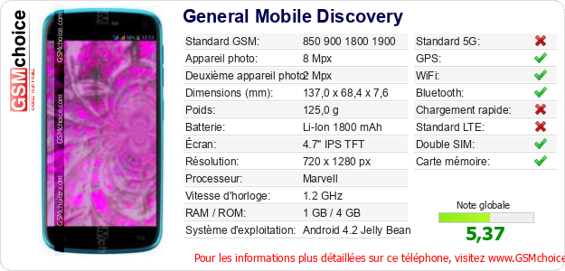 General Mobile Discovery Fiche technique General Mobile Discovery Fiche technique