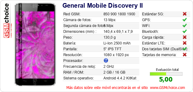 General Mobile Discovery II Datos técnicos del móvil General Mobile Discovery II Datos técnicos del móvil