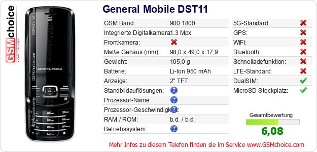 General Mobile DST11 technische Daten General Mobile DST11 technische Daten
