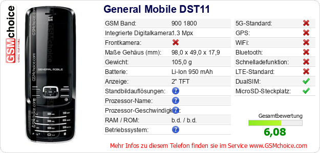 General Mobile DST11 technische Daten General Mobile DST11 technische Daten