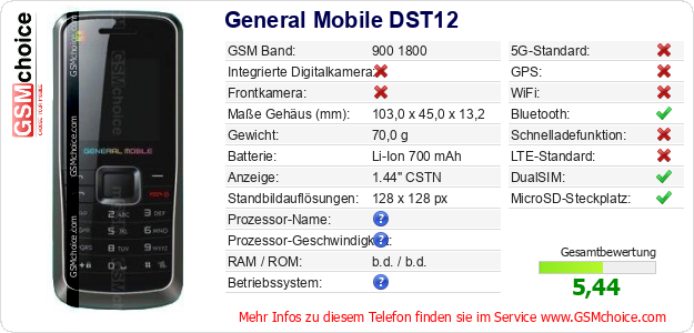 General Mobile DST12 technische Daten General Mobile DST12 technische Daten