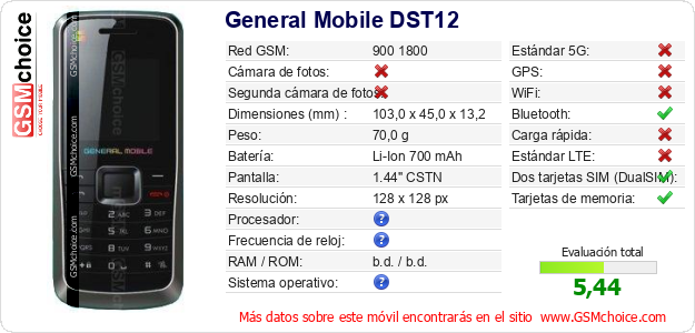 General Mobile DST12 Datos técnicos del móvil General Mobile DST12 Datos técnicos del móvil