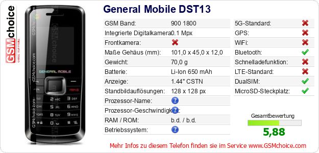 General Mobile DST13 technische Daten General Mobile DST13 technische Daten