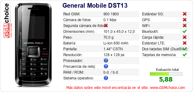 General Mobile DST13 Datos técnicos del móvil 