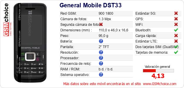 General Mobile DST33 Datos técnicos del móvil 