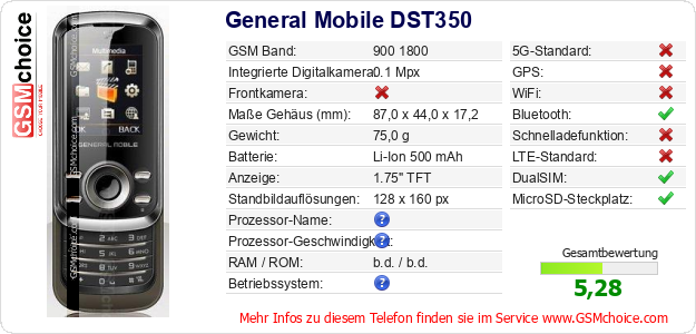 General Mobile DST350 technische Daten General Mobile DST350 technische Daten