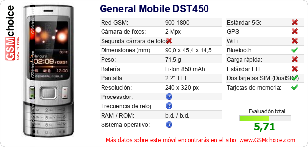 General Mobile DST450 Datos técnicos del móvil 
