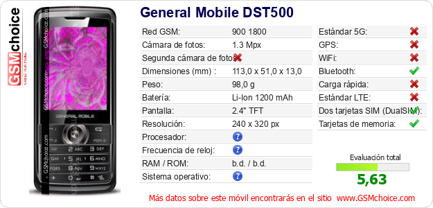 General Mobile DST500 Datos técnicos del móvil 