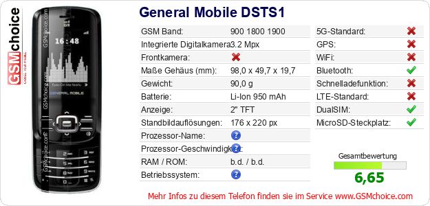 General Mobile DSTS1 technische Daten General Mobile DSTS1 technische Daten