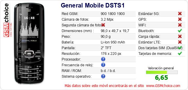 General Mobile DSTS1 Datos técnicos del móvil 