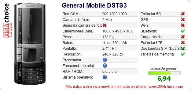 General Mobile DSTS3 Datos técnicos del móvil 